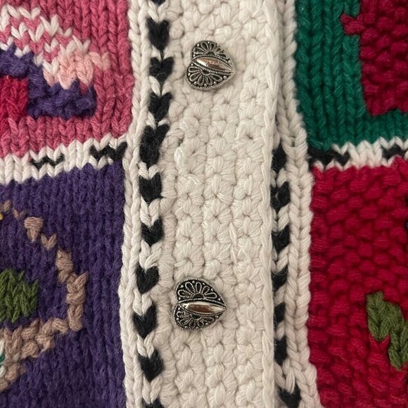 Vtg Northern Isles Hand Knit Cardigan Sweater Sz S Cottagecore Patchwork 90s - Picture 8 of 16